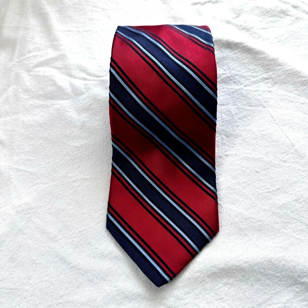 Hart Schaffner Silk Tie Mens Red Navy Striped